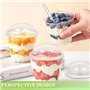 Sporgo Lot de 50 verres à dessert avec couvercle : bols à dessert en plastique 200 ml avec 50 cuillères à soupe et 50 couvercles