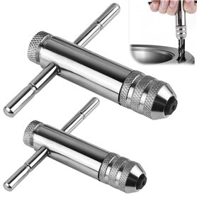 BAIFULAI Lot de 2 clés à cliquet avec poignée en T - Porte-outils avec poignée coulissante pour taraud - Réglable - En forme de