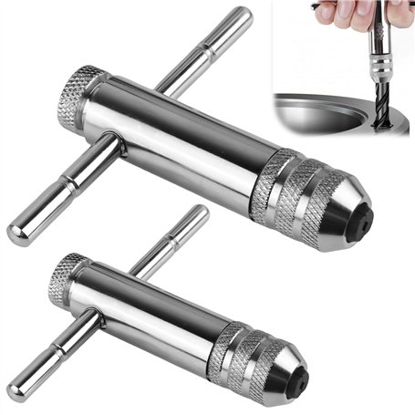 BAIFULAI Lot de 2 clés à cliquet avec poignée en T - Porte-outils avec poignée coulissante pour taraud - Réglable - En forme de