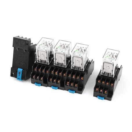 sourcing map HH54PL Bobine 24V DC 4PDT 14broche sur rail DIN 35mm Relais puissance électromagnétique 5pcs