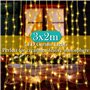 200LED Guirlande Lumineuse Rideau,Blanc chaud Rideau Lumineux 3m*2m 8 Modes d'Eclairage USB Télécommande avec Minuterie Decorati