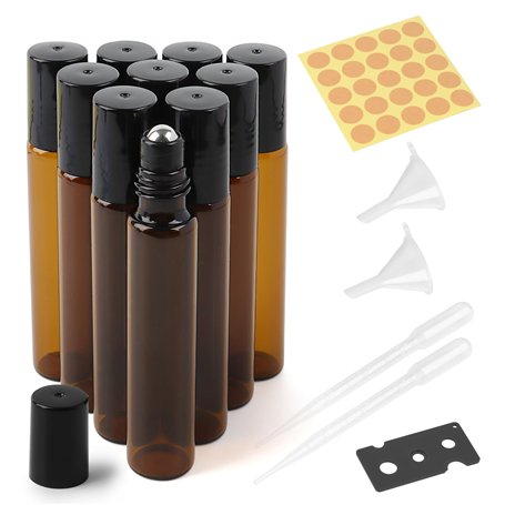 Lot de 10 bouteilles en verre roll-on vides de 10 ml pour huile essentielle