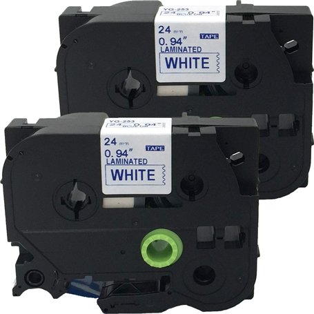 NEOUZA 2PK Compatible avec Brother P-Touch TZe TZ Ruban d'étiquettes laminé 24 mm x 8 m (TZe-253 Bleu sur blanc)