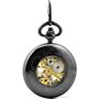 Infinite U Montre de Poche Mécanique pour Homme Garçon, Trèfle à Six Feuilles Chiffres Romains Squelette Creux Montre de Poche M