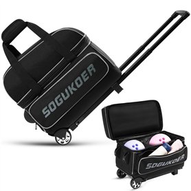 SOGUKOER Sac de bowling à roulettes pour 2 balles de bowling léger avec grand compartiment séparé pour chaussures et poche pour