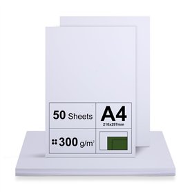 Lot de 50 feuilles de papier cartonné A4 - 300 g/m² - Papier épais pour imprimante - Blanc - Papier non imprimé pour travaux man