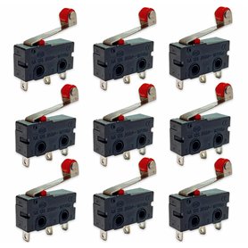 Lot de 10 micro-interrupteurs de fin de course avec levier à rouleau - Bouton de fermeture - Interrupteur de porte - Fenêtre - A