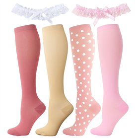 4 Paires De Chaussettes Pour Femmes Et 2 Pièces D'Anneaux De Jambe