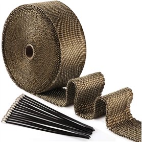 15M*50mm Ruban Isolant Thermique en Titanium Magma + 15 Attaches de Câble en Acier Inoxydable de Noir pour Tuyeau Collecteur Ech