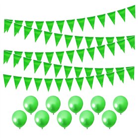 Guirlande de fanions verts de 80 m et 10 ballons verts de 25