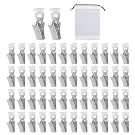 Lot de 50 Pinces à Poulie - Sac de Rangement - Crochets pour Rails et Rideaux Autocollants - Pinces pour Perçage - Butoir de Rid