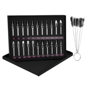 ATOMUS 22 pièces ensemble de conseils de tatouage ensemble d'aiguilles de tatouage en acier inoxydable Kit d'aiguilles buse méla