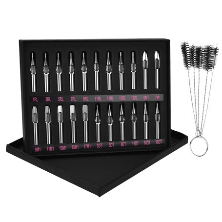 ATOMUS 22 pièces ensemble de conseils de tatouage ensemble d'aiguilles de tatouage en acier inoxydable Kit d'aiguilles buse méla