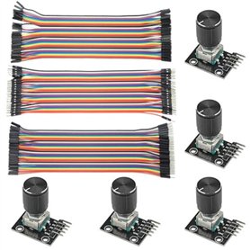WMYCONGCONG Lot de 5 modules d'encodeur rotatifs KY-040 avec capuchon à bouton + 120 fils de démarrage multicolores pour platine