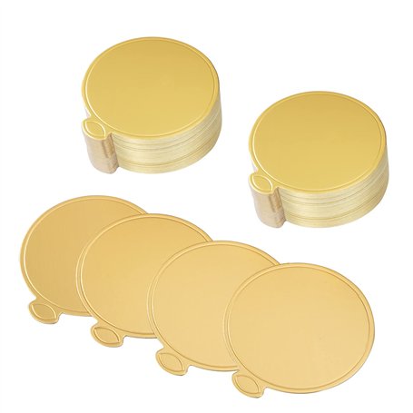 MengH-SHOP Planches à Gâteaux à la Mousse Supports à Gâteau Rond en Carton Doré Jetable Plateau de Desserts Assiettes en Papier
