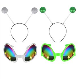 JJiaoLinin 4 Pièces Costume Alien Lunettes de Soleil avec Lentilles Arc-en-Ciel Antenne Martienne Bandeau