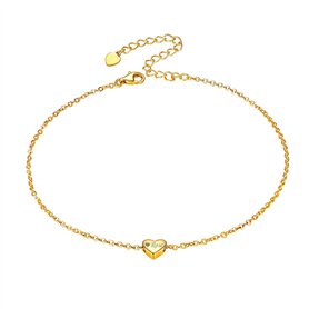 Silvora Bracelet Maille de Cheville Or Jaune Chaine Femme Argent 925 Pied Pendentif Coeur Graver Bracelet Maille de Cheville Fil