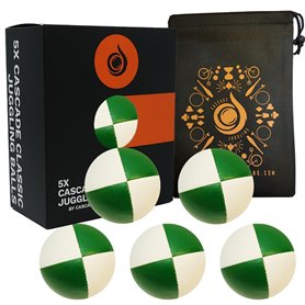 Cascade Juggling Lot de 5 balles de jonglage Pro Thud 115 g – Vert et blanc avec sac de transport – Idéal pour les débutants et