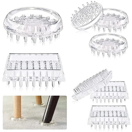 SPEACOUR 8 PCS Protecteurs de Tapis à Pointes en Silicone Souple Protection Pied de Chaise Antidérapant Tampon de Meuble Transpa