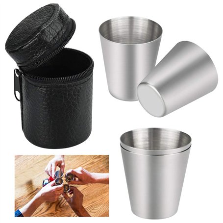 PERFETSELL 4 pièces en acier inoxydable tasse 30 ml petite tasse en acier inoxydable liqueur schnapps tasse empilable tasse à bo