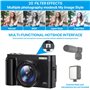 Appareil Photo Numérique 4K, Appareil Photo Compact 48MP 16X Digital Zoom à Écran Rabattable à 180° Avec Autofocus, Flash, Stati