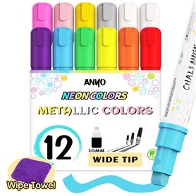 Anyo Lot de 12 marqueurs à craie liquide 3 en 1 pour voiture