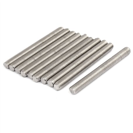 sourcing map Tige Filetée M10x100mm entièrement Fileté Acier Inoxydable 304 tige fileté goujon Argenté 10Pcs