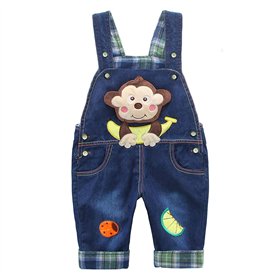 DEBAIJIA Salopette Jeans Bébé Garçons Filles Modèle Animal Enfant Denim Pantalon Doux avec Bretelles Singe Banane - 90
