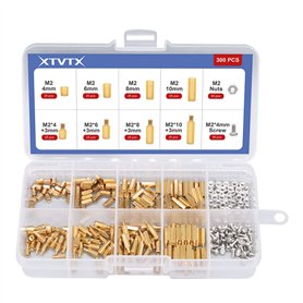XTVTX 300 pièces M2 Entretoise hexagonale en laiton à filetage Acier inoxydable Mâle Femelle Kit d'assortiment d'écrous à vis
