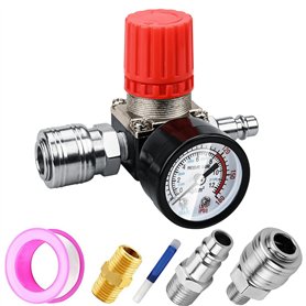 Preciva Régulateur de Pression d'Air Trois voie valve 175psi 12bar 1/4 Pouce Manomètre à Air Régulateur pour compresseur (Nouvea