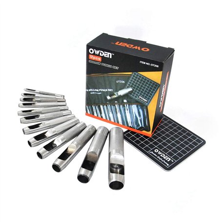OWDEN Lot de 12 poinçons creux avec un tapis de découpe en cuir et papier souple