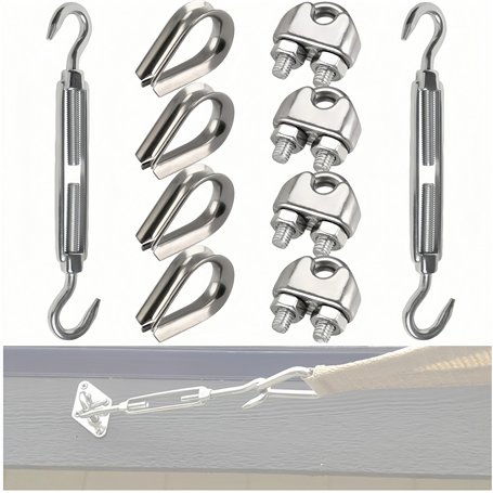 HJYDGJ Lot de 10 tendeurs de câble M8 avec serre-câble métallique de 8 mm et tendeur en acier inoxydable M8 et cosses de câble m