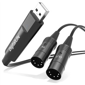 DigitalLife MIDI USB Interface 5-PIN DIN (1 Entrée/1 Sortie) pour Clavier Électronique - Compatible Windows 11 et macOS 15 (Mode