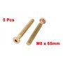 sourcing map M8 x 65mm mâle filetage Hex douille Vis à tête creuse boulons Bronze ton 5 Pcs