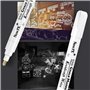 NowPE Feutre Craie Blanc, 2 Pièce Marqueurs Craie 6mm + 2 Pièce Stylo Craie Liquide 10mm + 16 Etiquettes de Tableau, Effacable a