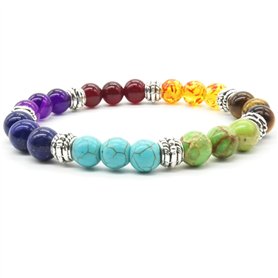 Perles de Pierre Bracelet Turquoise Naturelle 7 Reiki Chakra Élastique Tibétain Perles de Couleur