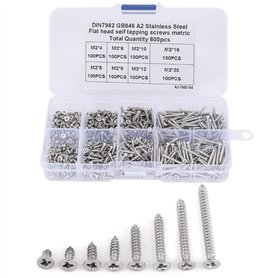 KINDPMA Vis Autotaraudeuse M2 800PCS Vis Assortiment Kit Vis à Tête Plate Vis à Bois Inox Vis Autoforeuse Bois Plastique Métal M