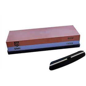 SMI Pierre a Aiguiser grain 600/1500 Affuteur Couteau Pierre à Affûter Double-Face avec Base en Silicone Antidérapant et Guide d