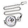 TREEWETO Montre de Poche Mécanique Steampunk pour Homme et Femme, Cadran Squelette Argenté avec Chaîne + Boîte, Argenté, Rétro