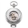 TREEWETO Montre de Poche Mécanique Steampunk pour Homme et Femme, Cadran Squelette Argenté avec Chaîne + Boîte, Argenté, Rétro