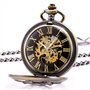 TREEWETO Montre de Poche Unisexe avec chaîne à remontage analogique et Double charnière Motif Squelette Bronze