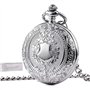 TREEWETO Montre de Poche avec chaîne Steampunk Squelette Mécanique Full Hunter Argent