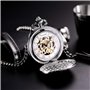 TREEWETO Montre de Poche avec chaîne Steampunk Squelette Mécanique Full Hunter Argent