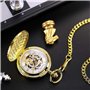 TREEWETO Montre de Poche Or Full Hunter Squelette Cadran mécanique Montre de Poche pour Homme Femme