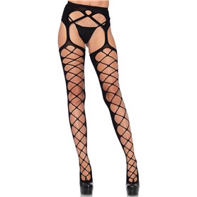 Leg Avenue 177822001 Collant Porte-Jarretelles Opaque avec Résille Criss Cross à l'Avant Noir Taille Unique 36-40