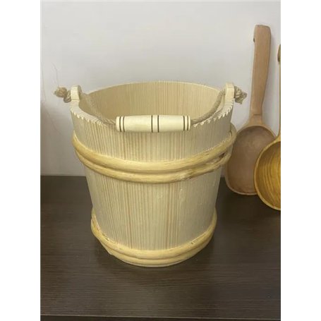 Seau de sauna traditionnel en bois de pin naturel avec poignée en corde de 7 litres