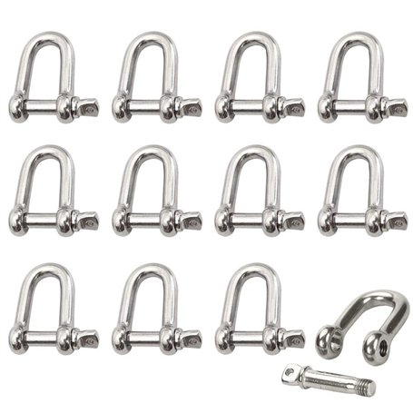 Dtoterul Manille Inox 12 Pièces M4 Manille Inox Acier Manille de Levage Manille D'anneau de D de Chaîne Manille Goupille Vis Bou