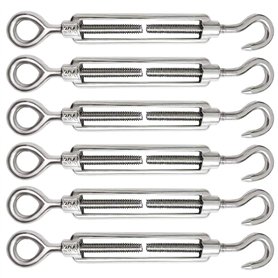 Tendeur Cable 6 Pièces M5 Tendeur Cable Inox 304 Réglable Crochet de Ridoir et Oeil pour Tendeur de Fil Cable Acier Corde Croche