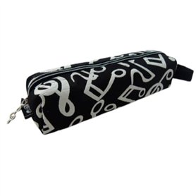 FunMusicOnline Relief Blanc Notes de Musique Tube Black Zipper Trousses Poche avec dragonne