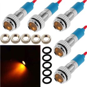 CESFONJER 5 Pcs Jaune 12V 8mm Tableau De Bord LED Indicateur D'Avertissement Lampe Témoin Lumineux